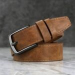 Vintage synthetic Leather Belt – Classic Metal Buckle - Image 2