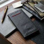 Premium Genuine Leather Long Wallet for Men – Trifold Wallet | Black with Red Accent