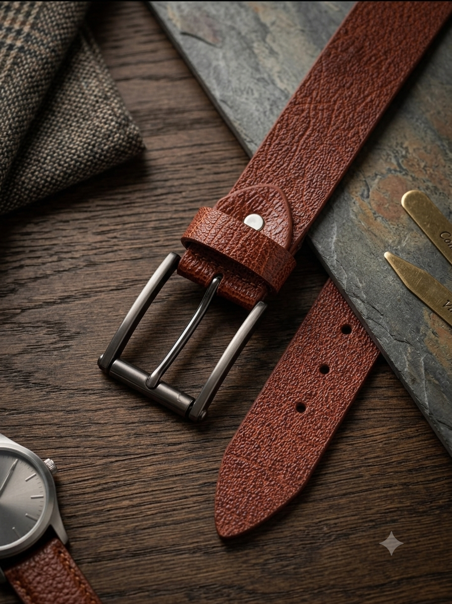 1785496752731 Classic Brown Genuine Leather Belt for Men – Premium Textured Casual & Formal Belt with Gunmetal Buckle - Image 1