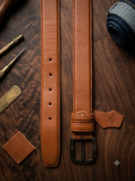 Classic Tan Genuine Leather Belt for Men – Premium Handmade Dress & Casual Belt with Metal Buckle - Image 2