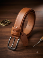Classic Tan Genuine Leather Belt for Men – Premium Handmade Dress & Casual Belt with Metal Buckle