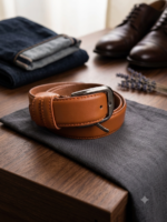 Classic Tan Genuine Leather Belt for Men – Premium Handmade Dress & Casual Belt with Metal Buckle - Image 3