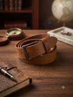 Classic Vintage Brown Genuine Leather Belt for Men | Premium Casual & Formal Belt with Metal Buckle