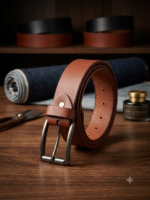 Classic Genuine Leather Casual Belt for Men – Premium Brown Full Grain Leather with Matte Metal Buckle