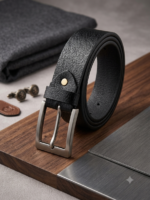 Classic Black Genuine Leather Men's Casual & Formal Belt – Premium Matte Metal Buckle