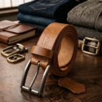 Vintage Distressed Full-Grain Leather Belt for Men – Premium Genuine Leather Casual & Formal Belt with Matte Metal Buckle (Brown)
