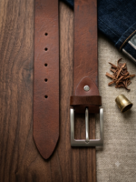 Premium Genuine Leather Casual Belt for Men – Classic Brown Dress Belt with Brushed Metal Buckle - Image 2