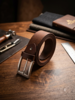 Premium Genuine Leather Casual Belt for Men – Classic Brown Dress Belt with Brushed Metal Buckle
